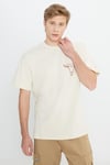 Wrangler % 100 Pamuk Loose Fit Bisiklet Yaka Sırt Baskılı Erkek T Shirt W241299 104 EKRU