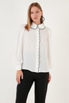 Yaka Detaylı Regular Fit Şifon Kadın Gömlek 61114410 EKRU-SİYAH