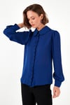 Yaka Detaylı Regular Fit Şifon Kadın Gömlek 61114410 SAKS-LACİVERT