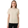 Yakası Baskılı Bisiklet Yaka Basic Örme Kadın T Shirt 5864054 TAŞ