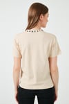 Yakası Baskılı Bisiklet Yaka Basic Örme Kadın T Shirt 5864054 TAŞ