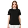 Yakası Baskılı Bisiklet Yaka Basic Örme Kadın T Shirt 5864054 SİYAH