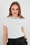 Yakası Baskılı Bisiklet Yaka Basic Örme Kadın T Shirt 5864054 BEYAZ