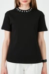 Yakası Baskılı Bisiklet Yaka Basic Örme Kadın T Shirt 5864054 SİYAH