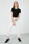 Yakası Baskılı Bisiklet Yaka Basic Örme Kadın T Shirt 5864054 SİYAH