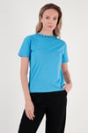 Yakası Baskılı Bisiklet Yaka Basic Örme Kadın T Shirt 5864054 BEBE MAVİ
