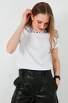 Yakası Baskılı Bisiklet Yaka Basic Örme Kadın T Shirt 5864054 BEYAZ