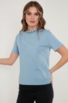 Yakası Baskılı Bisiklet Yaka Basic Örme Kadın T Shirt 5864054 BEBE MAVİ