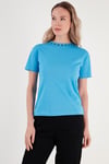 Yakası Baskılı Bisiklet Yaka Basic Örme Kadın T Shirt 5864054 BEBE MAVİ
