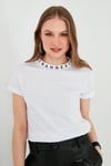 Yakası Baskılı Bisiklet Yaka Basic Örme Kadın T Shirt 5864054 BEYAZ
