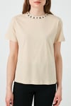 Yakası Baskılı Bisiklet Yaka Basic Örme Kadın T Shirt 5864054 TAŞ