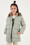 Yakası Suni Kürklü Kapüşonlu Cepli Kız Çocuk Mont 6028720 HAKİ