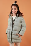 Yakası Suni Kürklü Kapüşonlu Cepli Kız Çocuk Mont 6028720 HAKİ