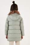 Yakası Suni Kürklü Kapüşonlu Cepli Kız Çocuk Mont 6028720 HAKİ