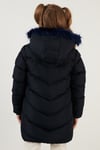 Yakası Suni Kürklü Peluş Astarlı Kapüşonlu Kışlık Şişme Kız Çocuk Mont 6035018 LACİVERT