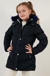 Yakası Suni Kürklü Peluş Astarlı Kapüşonlu Kışlık Şişme Kız Çocuk Mont 6035018 LACİVERT