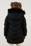 Yakası Suni Kürklü Peluş Astarlı Kapüşonlu Kışlık Şişme Kız Çocuk Mont 6035018 SİYAH