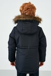 Yakası Suni Kürklü Peluş Astarlı Kapüşonlu Dar Kesim Erkek Çocuk Mont 6031050 LACİVERT