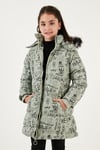 Yakası Suni Kürklü Yazı Baskılı Çıkarılabilir Kapüşonlu Peluş Astarlı Kışlık Kız Çocuk Mont 5761984 MİNT