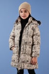 Yakası Suni Kürklü Yazı Baskılı Çıkarılabilir Kapüşonlu Peluş Astarlı Kışlık Kız Çocuk Mont 5761984 BEJ