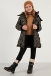 Yakası Suni Kürklü Yıldız Desenli Çıkarılabilir Kapüşonlu Peluş Astarlı Kışlık Kız Çocuk Mont 5760050 SİYAH