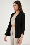 Yakası ve Kolu Katlı Gofre Kimono Kadın Hırka 5869014 SİYAH