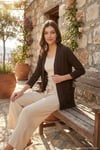 Yakası ve Kolu Katlı Gofre Kimono Kadın Hırka 5869014 KAHVE