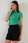 Yanlardan Büzgülü Kısa Kollu Crop Kadın Bluz 5864010 BENETTON