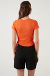 Yanlardan Büzgülü Kısa Kollu Crop Kadın Bluz 5864010 ORANJ