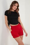 Yanlardan Büzgülü Kısa Kollu Crop Kadın Bluz 5864010 SİYAH