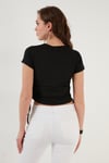 Yanlardan Büzgülü Kısa Kollu Crop Kadın Bluz 5864010 SİYAH