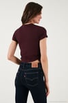 Yanlardan Büzgülü Kısa Kollu Crop Kadın Bluz 5864010 VİŞNE