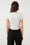 Yanlardan Büzgülü Kısa Kollu Crop Kadın Bluz 5864010 EKRU