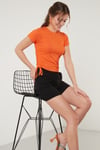 Yanlardan Büzgülü Kısa Kollu Crop Kadın Bluz 5864010 ORANJ