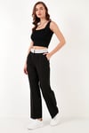 Yüksek Bel Regular Fit Geniş Paça Kadın Pantolon 611PL061 SİYAH