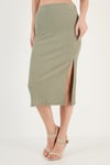 Yüksek Bel Yırtmaçlı Dar Kesim Midi Kadın Etek 5865600 Olive