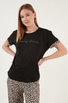Yumuşak Dokulu Bisiklet Yaka Kadın Pijama Takımı 6097605 SİYAH-LEOPAR