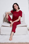 Yumuşak Dokulu Bisiklet Yaka Kadın Pijama Takımı 6097605 BORDO