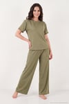 Yumuşak Dokulu Bisiklet Yaka Lastikli Bel Kısa Kollu Kadın Pijama Takımı 65720102 HAKİ