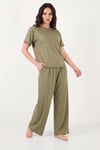 Yumuşak Dokulu Bisiklet Yaka Lastikli Bel Kısa Kollu Kadın Pijama Takımı 65720102 HAKİ