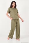 Yumuşak Dokulu Bisiklet Yaka Lastikli Bel Kısa Kollu Kadın Pijama Takımı 65720102 HAKİ
