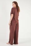 Yumuşak Dokulu Bisiklet Yaka Lastikli Bel Kısa Kollu Kadın Pijama Takımı 65720102 KOYU KAHVE
