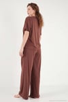 Yumuşak Dokulu Bisiklet Yaka Lastikli Bel Kısa Kollu Kadın Pijama Takımı 65720102 KOYU KAHVE