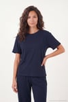 Yumuşak Dokulu Bisiklet Yaka Lastikli Bel Kısa Kollu Kadın Pijama Takımı 65720102 LACİVERT
