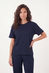 Yumuşak Dokulu Bisiklet Yaka Lastikli Bel Kısa Kollu Kadın Pijama Takımı 65720102 LACİVERT