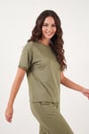 Yumuşak Dokulu Bisiklet Yaka Lastikli Bel Kısa Kollu Kadın Pijama Takımı 65720102 HAKİ