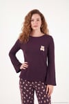 Yumuşak Dokulu Desenli Uzun Kollu Kadın Pijama Takımı 6575018 KAHVE