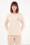 Yumuşak Dokulu Desenli Uzun Kollu Kadın Pijama Takımı 6575018 KREM