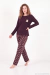 Yumuşak Dokulu Desenli Uzun Kollu Kadın Pijama Takımı 6575018 KAHVE