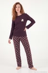 Yumuşak Dokulu Desenli Uzun Kollu Kadın Pijama Takımı 6575018 KAHVE